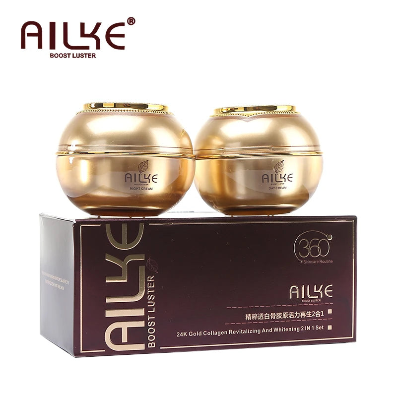 AILKE 24K Collagen Facial Whitening Set, Reduce Black Spots, Freckles, Brightening, Moisturizing Beauty Set For All Skin Types