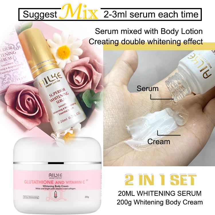 AILKE Whitening Skin Care Set, With Glutathion Vitamin C, Brighter Smoother Skin, Reduce Dark Spots, Clean Skin, Moisturizing
