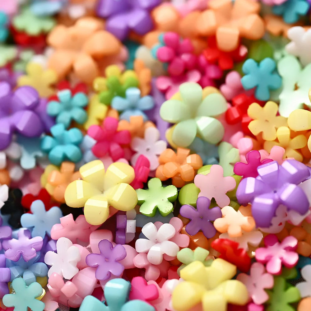 100pcs/bag 3D Acrylic Flower Nails Charms Mixed Size Colors Nail Art Decoration Rhinestones Florets Jewelry DIY Nail Accessories