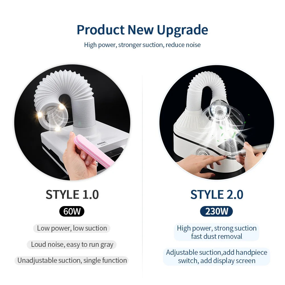 230W Powerful Nail Dust Collector 360° Rotatable Duct Smart Touch Screen Vacuum Nail Dust Collector With Activated Carbon Filter