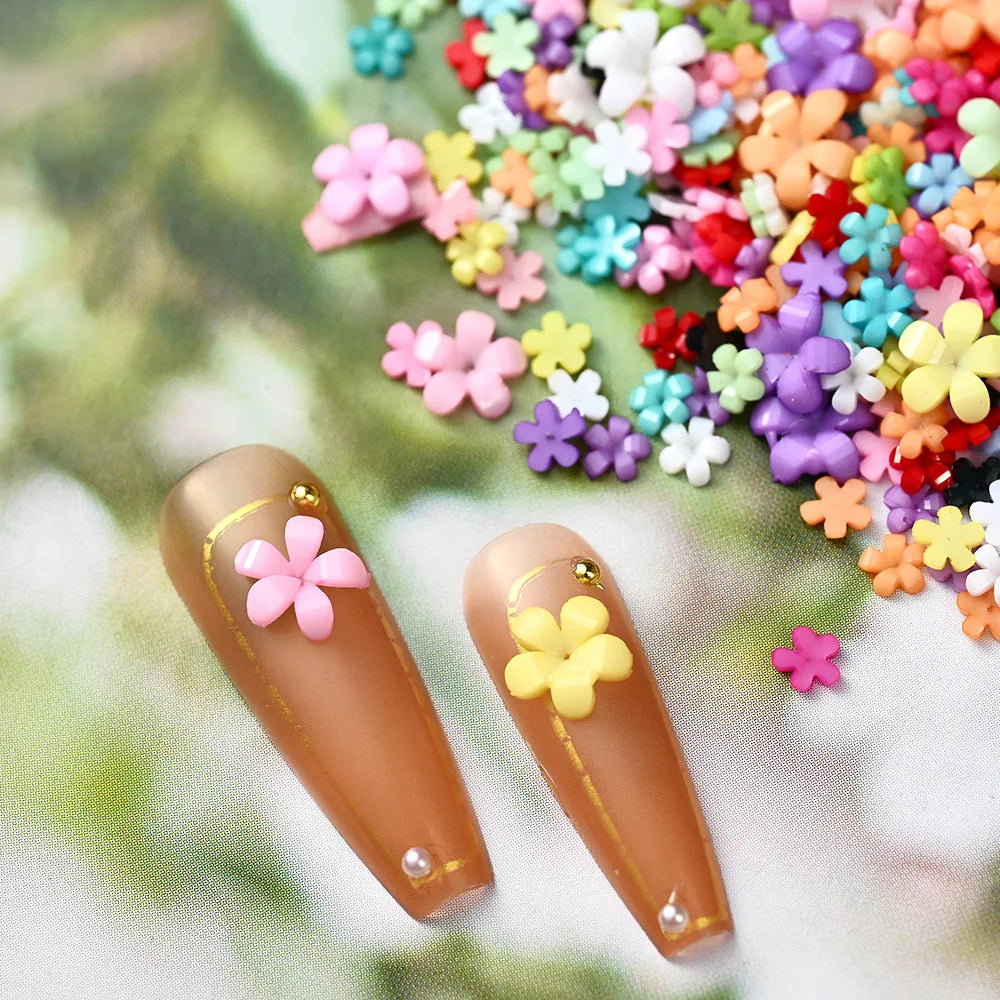 100pcs/bag 3D Acrylic Flower Nails Charms Mixed Size Colors Nail Art Decoration Rhinestones Florets Jewelry DIY Nail Accessories