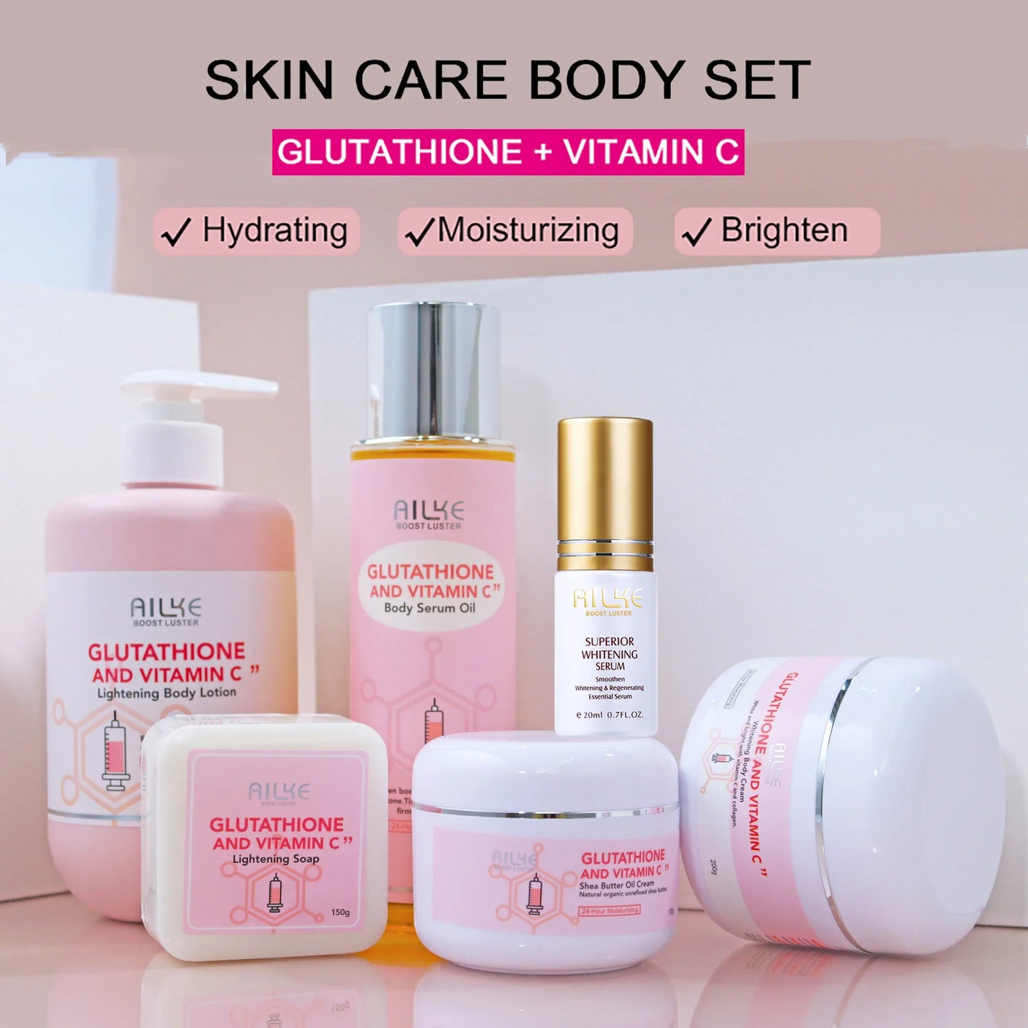 AILKE Whitening Skin Care Set, With Glutathion Vitamin C, Brighter Smoother Skin, Reduce Dark Spots, Clean Skin, Moisturizing