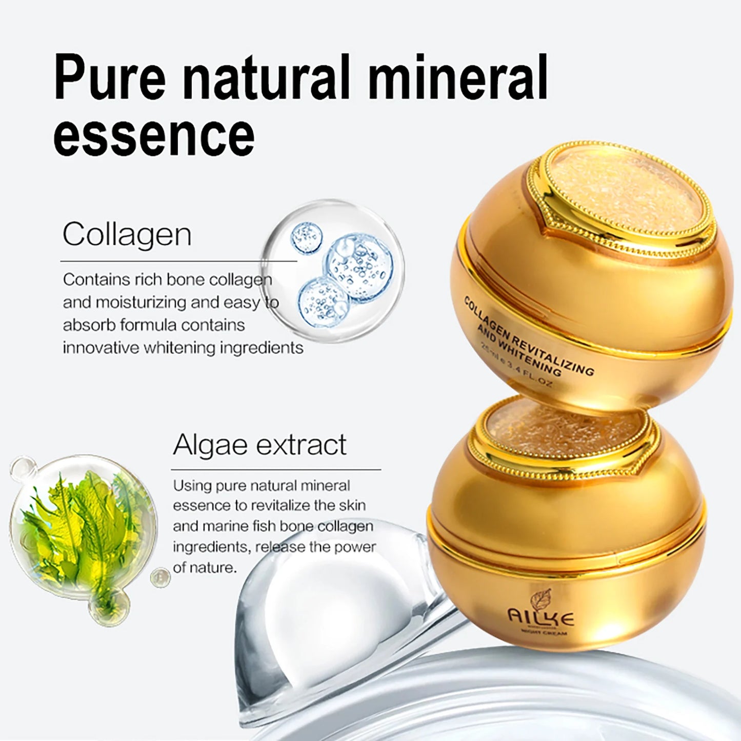 AILKE 24K Collagen Facial Whitening Set, Reduce Black Spots, Freckles, Brightening, Moisturizing Beauty Set For All Skin Types
