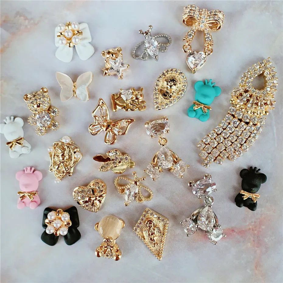 10pcs Luxury Bear Butterfly Eros Alloy Nail Art Zircon Pearl Crystal Metal Manicure Nails Accesorios Supplies Decorations Charms